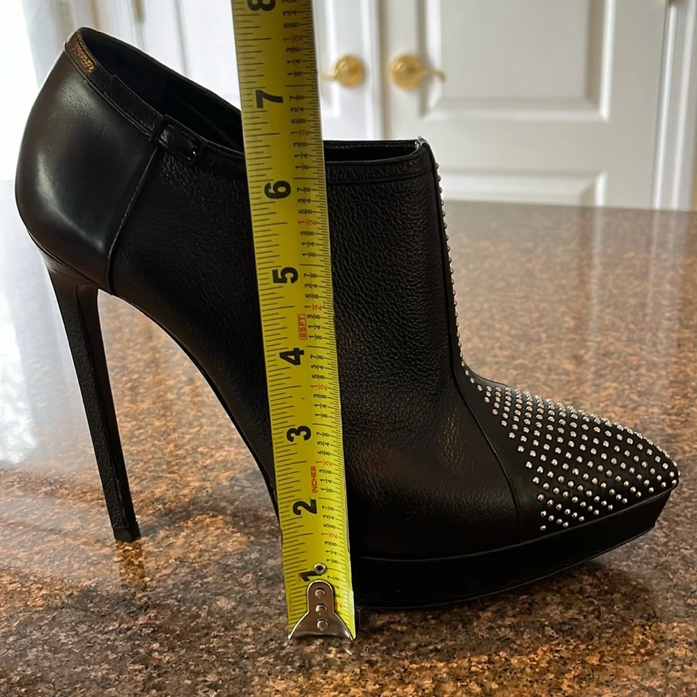 SAINT LAURANT PARIS/YSL LADIES BLACK SILVER STUD PLATFORM HEEL BOOTIES-9M - Picture 6 of 16
